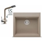 Realstone Didyma 60 Granit Eviye Ve Abant Üç Yollu Arıtma Çıkışlı Batarya Seti - 600X530 Mm - Cappuccino