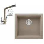 Realstone Gordion 52 Granit Eviye Ve Abant Üç Yollu Arıtma Çıkışlı Batarya Seti - 520X470 Mm - Cappuccino