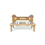 RealWood Ahşap, Çelik Kaseli, Özel Isim Baskılı Büyük Irk Köpek Mama Ve Su Kabı Stantı-2*1000 Ml.