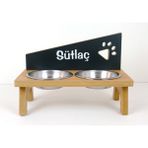 RealWood Ahşap Çelik Kâseli Özel Isim Baskılı Kedi-Köpek Mama ve Su Kabı-2*350 ml. - Antrasit - Meşe