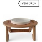 RealWood Ahşap Kedi Su & Mama Kabı - Tekli Oval Model - Eğimli - Kırılmaz Melamin Kase - 1*400ml