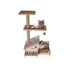 Realwood Çok Amaçlı Katlı Kedi Evi-İsim Baskılı-Ahşap Mdf-Tırmalama Çubuklu-Kahverengi-Çelik Kase-2*350