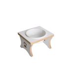 RealWood Köpek Su & Mama Kabı Standı - Büyük Irk - Beyaz MDF - Tekli Model - Beyaz Seramik Kase - 1000ml