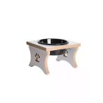 RealWood Köpek Su & Mama Kabı Standı - Büyük Irk - Beyaz MDF - Tekli Model - Siyah Seramik Kase - 1000ml