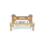 RealWood Köpek Su ve Mama Kabı - Kemik Model - Özel İsim Baskılı -Büyük Irk-Ceviz MDF - Çelik Kase - 2*1000ml