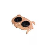 RealWood Köpek Su Ve Mama Kabı Standı - Ahşap Mdf - Eğimli Köpek Kafa Modeli-2'li-seramik Siyah Kase-2*400ml