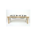 RealWood Köpek Su ve Mama Kabı Standı - Büyük Irk - Beyaz MDF - 2'li Model - Çelik Kase - 2*1000ml