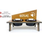 RealWood Suya Dayanıklı Ahşap Seramik Kaseli Özel Isim Baskılı Kedi - Köpek Mama ve Su Kabı Stantı 700 ml - Siyah - Beyaz