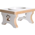 RealWood Tekli Beyaz MDF - Küçük Irk - Kedi Mama ve Su Kabı Standı - Seramik Beyaz Kase - 400ml