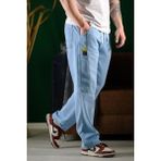 Reax Camilla Beli Lastikli Ipli Düz Paça Rahat Kesim Erkek Jean Pantolon - 2XL - Mavi Melanj