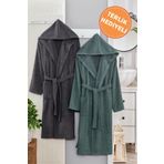 Rebeka Home Collection Doğa Antrasit Yeşil Kapşonlu Çift Bornoz