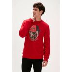 Rebel Crewneck Crimson-Red Kırmızı Baskılı Erkek Sweatshirt