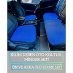 rebols KİLİM DOKUMA TERLETMEZ %100 PAMUK OTO KOLTUK MİNDER SETİ 3'LÜ (MAVİ)