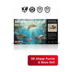 Reboo 3D Ahşap Puzzle Deniz Hayvanları Maket ve Boyama Eğitici Zeka Oyunu 3 Boyutlu Yapboz