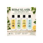 Rebul 4’lü Cam Şişe Kolonya Seti 250 ml | Lavanda, Green Tea, Mandarine, Aqua