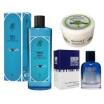 Rebul Aqua 270 ml Kolonya + 235 Mavi Erkek 100 ml Parfüm +Dermokil Nemlendirici Aloe Vera Özlü 220 ml El Yüz Bakım Kremi