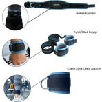 Rebuwo 3'lü Fitness Seti | Halter Kemeri(110 cm) + Ayak/Bilek Kayışı + Cable Ayak Çekiş Aparatı