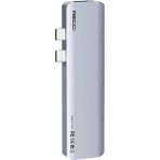 Recci RH08 Type-C to Type-C + SD/TF + USB3.0 + USB2.0 + HDMI + Thunderbolt 3 Bağlantılı 7in2 Hub - Gri