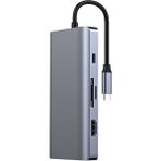 Recci RH09 Type-C to Type-C + SD/TF + USB3.0 + USB2.0 + HDMI + VGA + RJ45 Bağlantılı 9in1 Hub - Gri