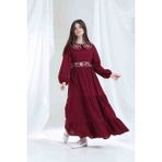 Recep Turak Gülücük Kids Bebe Yaka Nakışlı Kız Çocuk Elbisesi - 14 - 15 Yaş - 12R-Bordo