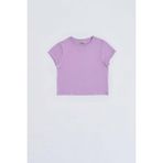 RECOLOR Organik Kısa Kollu Kız Çocuk Crop Tişört - Lila - 10-12 - 10 - 12 Yaş