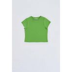 RECOLOR Organik Kısa Kollu Kız Çocuk Crop Tişört - Yeşil - 6-8 - 6 - 8 Yaş