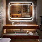 Recta Beyaz Led'li Lazer Kumlamalı Lavabo & Banyo Aynası (Dokunmatik Sensörlü) - Beyaz Ledli - 80 x 60