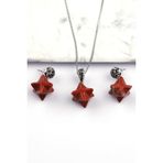 Red Jasper Doğal Taş Merkaba Kolye - Küpe 2Li Set