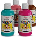 Red Rose Turkuaz-Fuşya-Pembe-Kahverengi Renkler Parmak Boyası 4'lü Set 4X250GR Yıkanabilir, Toksik Içermez, Çocuk Okul Kreş Için - Ana Renkler