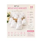 redbuttonkidsstore 10’lu Beyaz Saten Kese Seti – İnce Kurdele Büzgülü Hediyelik Kese NİŞAN / DÜĞÜN / KINA / BRİDE