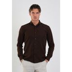 Redline Flex Slim Fit Kahverengi Erkek Gömlek Uzun Kol Klasik Stil Nefes Alan Yumuşak Kesim