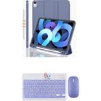 Redmud Teknoloji Ipad Air 11 Inç 6.nesil ile Uyumlu Tablet Kılıfı ve Klavye Mouse Set Kalem Bölmeli Smart Kılıf - Lavanta
