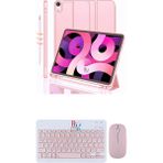 Redmud Teknoloji Ipad Air 4.nesil 10.9 Inç ile Uyumlu Tablet Kılıfı ve Klavye Mouse Set Kalem Bölmeli Smart Kılıf - Açık Pembe