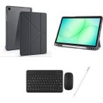 Redmud Teknoloji Samsung Galaxy Tab A11 Plus SM-X230 ile Uyumlu Standlı Kılıf Klavye Mouse ve Dokunmatik Kalem Seti - Siyah