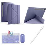 Redmud Teknoloji Samsung Galaxy Tab S8 Plus X800 12.4'' Uyumlu Standlı Kılıf Dokunmatik Kalem ve Klavye Mouse 3lü Set - Lavanta