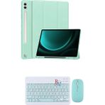 Redmud Teknoloji Samsung Galaxy Tab S9 Plus Uyumlu Tablet Kılıfı ve Klavye Mouse Set Kalem Bölmeli Smart Kılıf - Yeşil