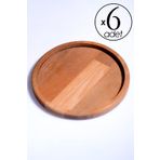 Redwood 6 Adet Kayın Ağacı Ahşap Yuvarlak Sunum Tabağı Seti 20x20 - 6 Lı Ahşap Yuvarlak Tabak