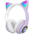 Reeltech LED Işıklı STN28 Kedi Kulak Sevimli 5.0 Şık Kız Çocuk Mor Bluetooth Kulaklık