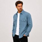 Reeport Uzun Kol Büyük Beden Erkek Kot Gömlek - 7644 - Mint - 2XL
