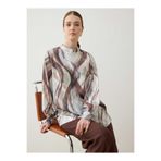 Refka Fırça Boya Desenli Basic Tunik - Kahverengi Desenli -