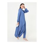 Refka Saten Kumaşlı Asimetrik Kesim Tunik&Pantolon İkili Takım - Galaxy Mavi -
