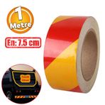 Reflektörlü Yapışkanlı Parlayan Fosfor Sarı Kırmızı Reflektif Düz Şerit Bant 7.5 Cm 1 Mt İkaz Bandı