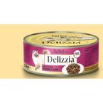 REFLEX PLUS DELIZZIA SOS İÇİNDE PARÇA ETLİ TAVUKLU VE CİĞERLİ YETİŞKİN KEDİ MAMASI 85 GR*12AD.