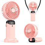 Refluxe Taşınabilir USB Vantilatör, 4200mAh Şarjlı El Tipi Fan, LED Ekranlı, 3'ü 1 Arada El/Boyun/Masa Fanı, Yaz, Ofis, Seyahat için, Kadınlar, Kızlar ve Çocuklara Hediye (Pembe)