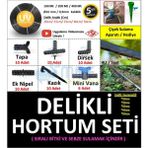 Refox Mgf 16MM. 100MT. 33CM Delik Aralıklı Damla Sulama Borusu Malzemeleri Hazır Bahçe Hortum Sulama Seti - Standart