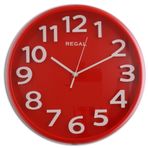 Regal 0916 RR Plastik Kasa Kırmızı Renkli 33 cm Çaplı Modern Sessiz Saniye Mekanizmalı Duvar Saati