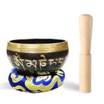 REGIS Tibet ses çanağı seti, farkındalık ve stres azaltma, Zen dekoru, şifa ve farkındalık için Nepal'de el yapımı kase (Siyah, 3 inç)