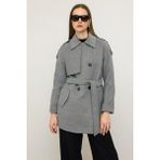 Reglan Kol Apolet ve Pelerin Detaylı Kaşmir Kaban Gri 3131 - 42