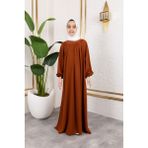 Reglan Kol Büzgülü Çocuk Elbise-Kiremit - 13 - 14 Yaş