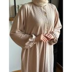 Reglan Kol Yarım Pat Eteği Büzgülü Örme Elbise 2416 Navra | Fendel - Bej - 38 - 40